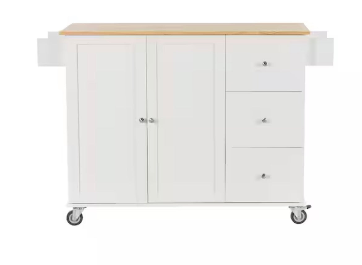 White Kitchen Island with Racks and Drawers