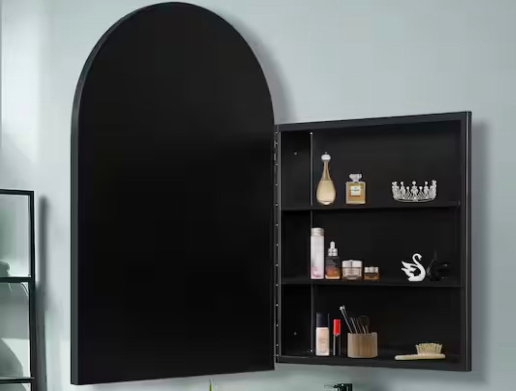 24 in. W x 36 in. H Arched Recessed/Surface Mount Medicine Cabinet with Mirror in Black