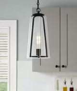 Desmond 60-Watt 1-Light Black Pendant with Smoke Seedy Glass Shade