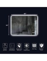 30 in. W x 40 in. H Rectangular Frameless LED Adjustable Backlit Anti-Fog Wall Mirror Bathroom Vanity Mirror