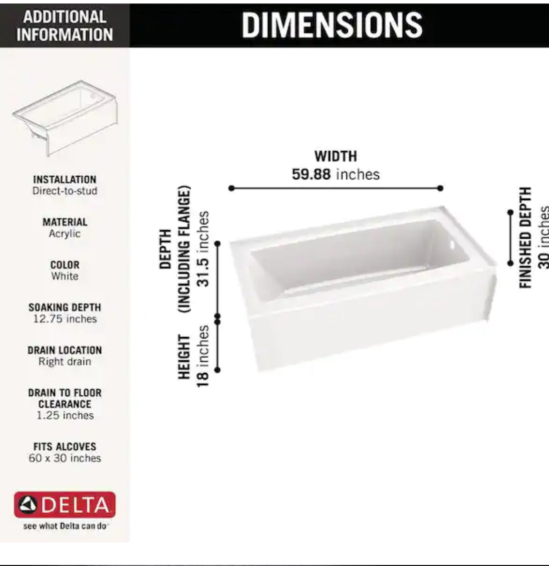 Classic 500 60 in. Right Drain Rectangular Alcove Bathtub in High Gloss White