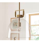 Leigh Gold Indoor Ceiling Hanging Pendant Light with Clear Glass and Adjustable Cord for Kitchen, Island, Entryway