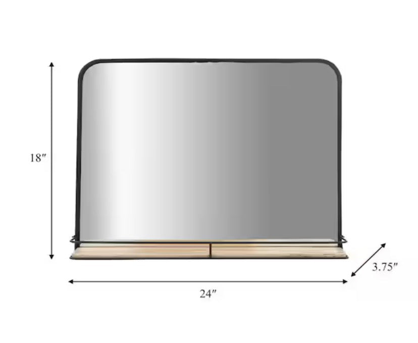 Black 24 in. x 18 in. Modern Metal With Folding Shelf Framed Mirror