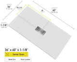 60 in. L x 36 in. W x 1.125 in. H Solid Composite Stone Shower Pan Base with Center Drain in White Sand