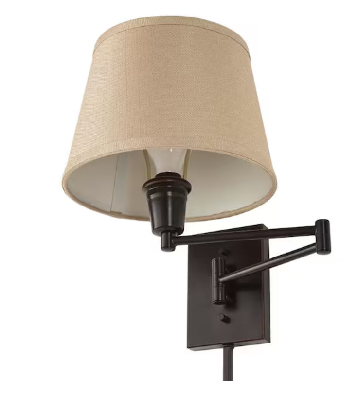 Ellsworth 1-Light Oil Rubbed Bronze Swing Arm Plug-In Wall Lamp with Fabric Shade