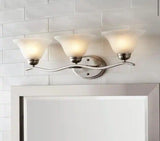 Andenne 26.3 in. 3-Light Transitional Brushed Nickel Bathroom Vanity Light Fixture with Marbleized Glass Shades