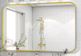 30 in. W x 40 in. H Rectangular Modern Aluminum Alloy Framed Rounded Gold Wall Mirror
