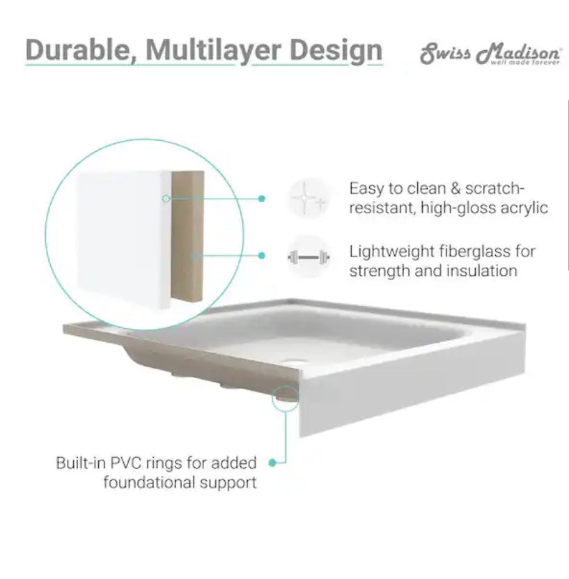 Voltaire 48 in. x 32 in. Acrylic White, Single-Threshold, Center Drain, Shower Base