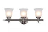 Olgelthorpe 22 in. 3-Light Brushed Nickel Bathroom Vanity Light Fixture with Bell Shaped Frosted Glass Shades