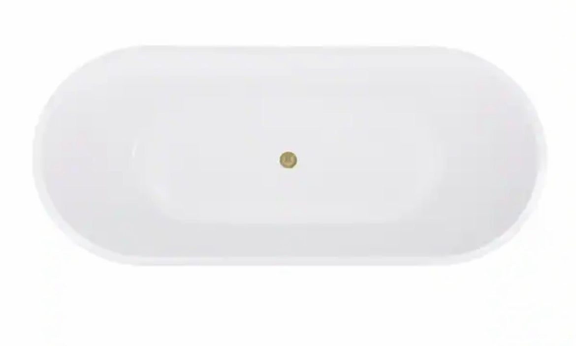 70 in. x 32 in. Acrylic Freestanding Soaking Bathtub in Glossy White with Brushed Brass Drain
