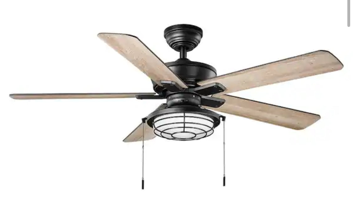 Norwood 52 in. Indoor/Outdoor LED Matte Black Damp Rated Downrod Ceiling Fan with Light Kit and 5 Reversible Blades