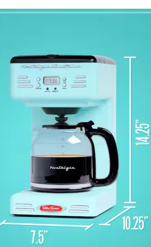 12-Cup Blue Coffee Maker with Pause and Serve Function