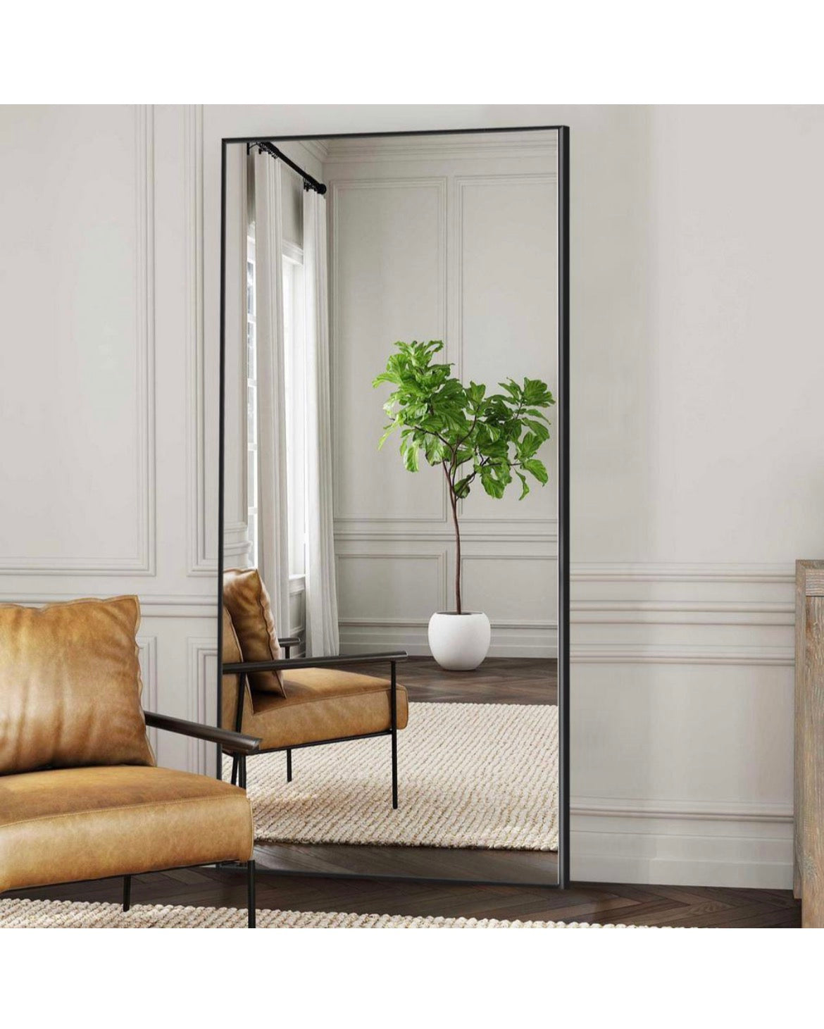 28 in. W x 71.2 in. H Oversized Modern Classic Rectangular Aluminum Frame Black Full Length Floor Mirror Wall Mirror