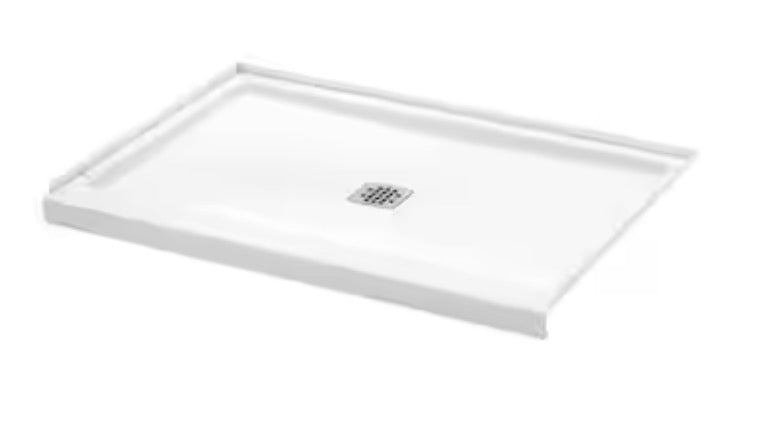 ShowerCast 48 in. L x 36 in. W Alcove Shower Pan Base in White with Square Chrome Center Drain