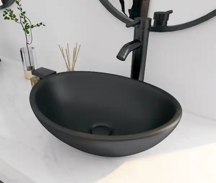 Eclisse 16 in. x 13 in. Matte Black Vitreous China Oval Bathroom Vessel Sink