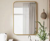26 in. W x 37.8 in. H Rectangular Aluminum Alloy Framed Rounded Modern Gold Wall Mirror