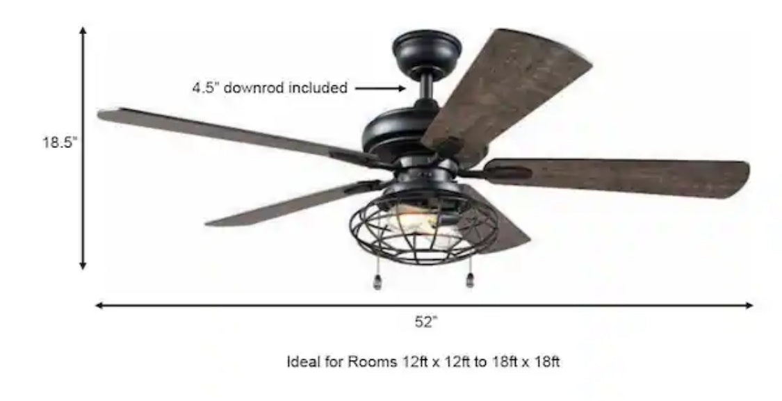 Ellard 52 in. LED Indoor Matte Black Ceiling Fan with Light