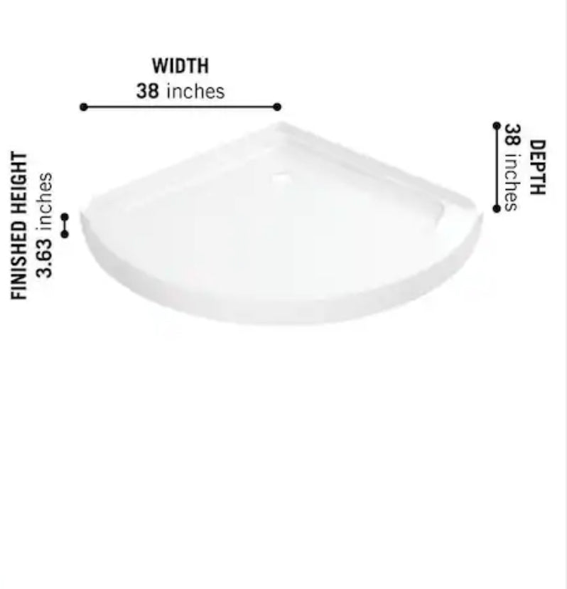 Classic 38 in. L x 38 in. W Corner Shower Pan Base with Corner Drain in White
