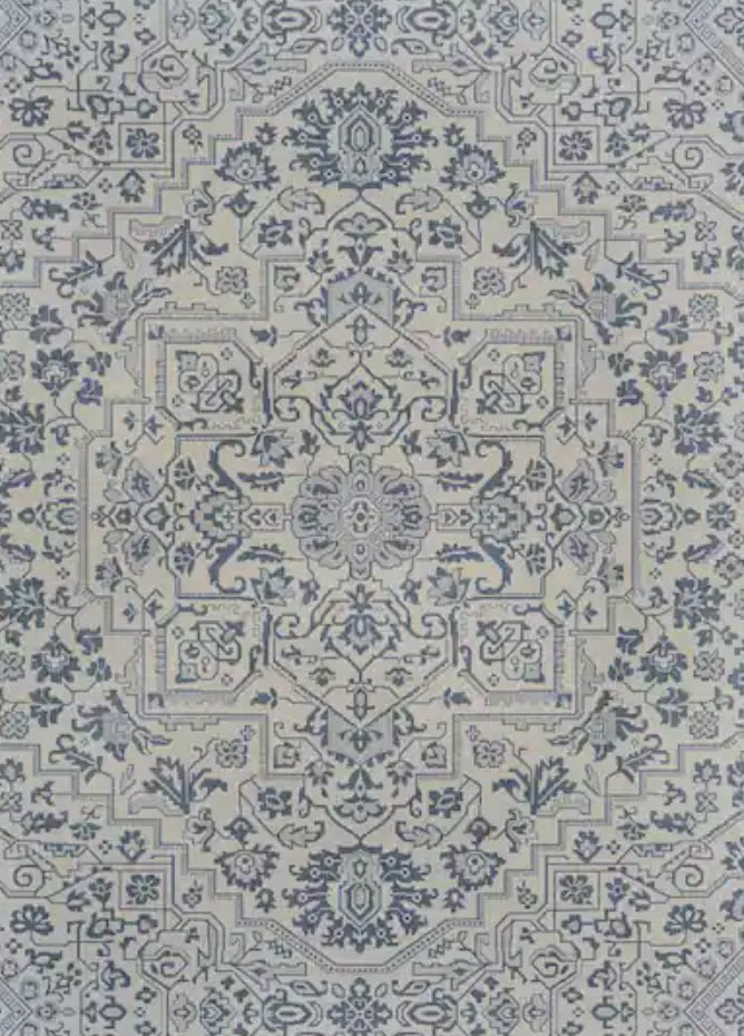 Osprey Blue 8 ft. x 10 ft. Floral Medallion Indoor/Outdoor Area Rug