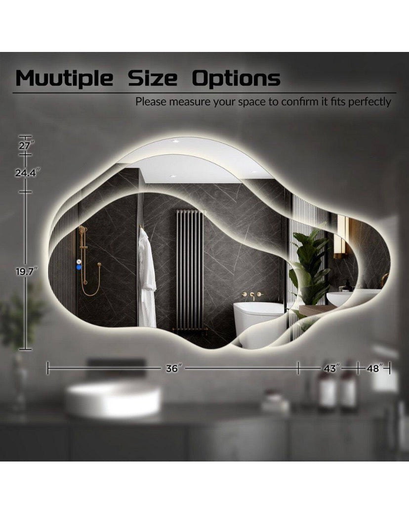 24 in. W x 43 in. H Asymmetrical Frameless LED Light Anti-Fog 3-Colors Dimmable Irregular Wall Mirror