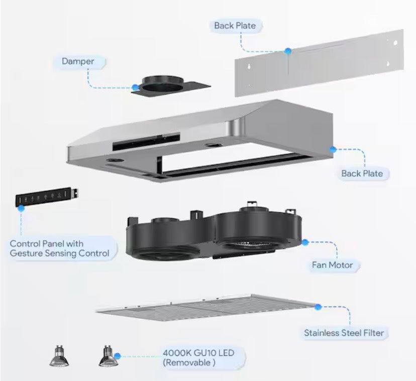 30 in. 600 CFM Ducted Under Cabinet Range Hood in Stainless Steel with 3-Venting Option, LCD Knob Control and LED Light