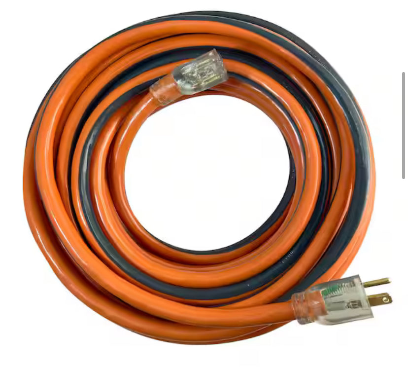 100 ft. 10/3 Heavy Duty Indoor/Outdoor SJTW Extension Cord with Lighted End, Orange/Grey