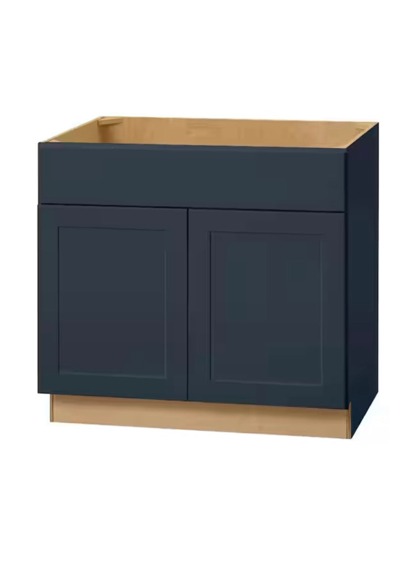 Avondale 36 in. W x 24 in. D x 34.5 in. H Ready to Assemble Plywood Shaker Sink Base Kitchen Cabinet in Ink Blue