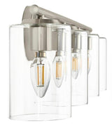 Champlain 31.5 in. 4-Light Brushed Nickel Modern Bathroom Vanity Light with Clear Glass Shades