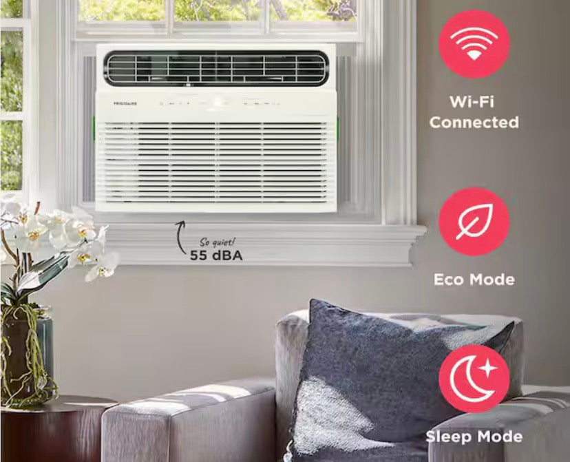 "12,000 BTU Window Air Conditioner Cools 550 sq. ft. with WiFi with Remote in White 115V"