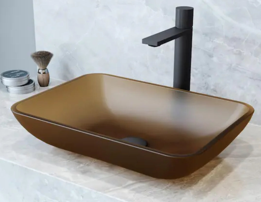 Matte Shell Sottile Amber Glass 18 in. L x 13 in. W x 4 in. H Rectangular Vessel Bathroom Sink
