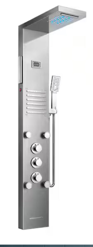 LED Rainfall Waterfall Shower Head Rain Massage System with Body Jets, Bathroom Shower Panel Tower System Brushed Nickel