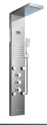 LED Rainfall Waterfall Shower Head Rain Massage System with Body Jets, Bathroom Shower Panel Tower System Brushed Nickel