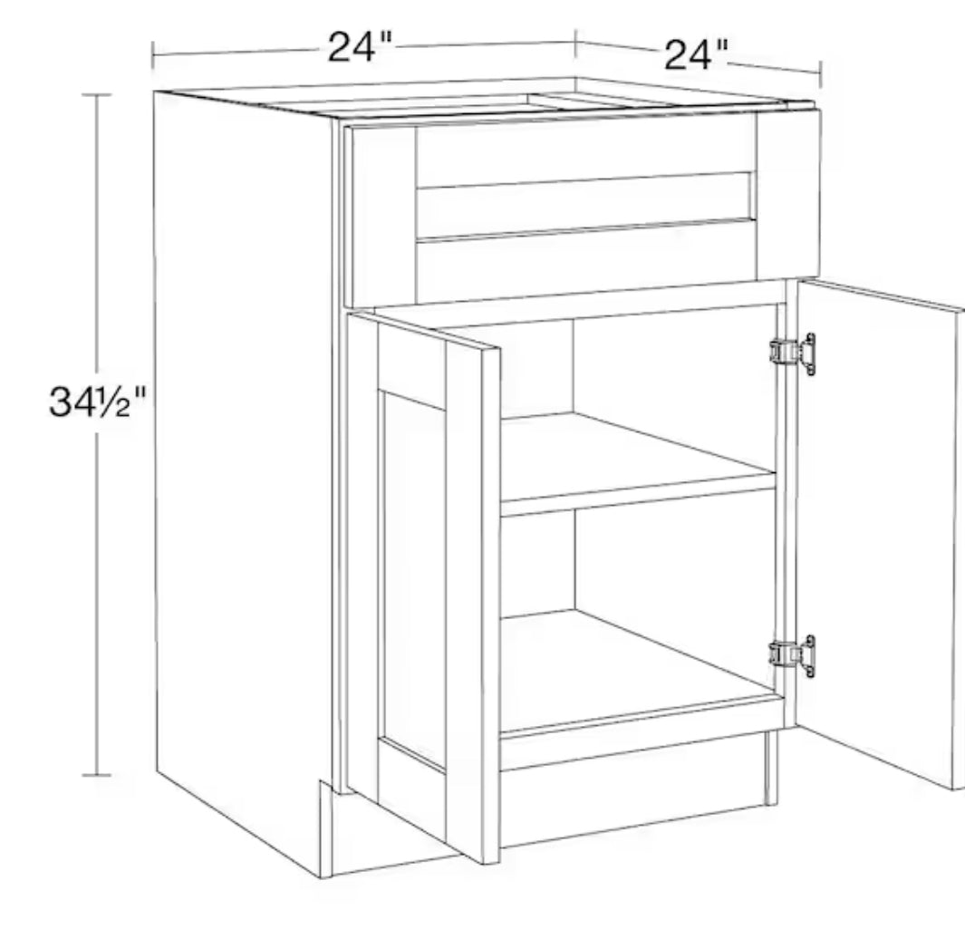 Richmond Vesuvius Gray Plywood Shaker Ready to Assemble Base Kitchen Cabinet Soft Close 24 in W x 24 in D x 34.5 in H