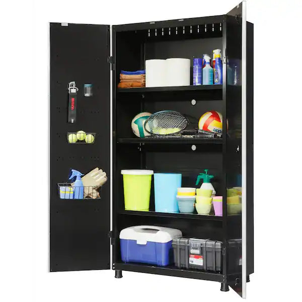 Ready-to-Assemble 36.6 in. W x 72 in. H x 18.3 in. D 24 Gauge 3-Shelf Steel Freestanding Cabinet in Black
