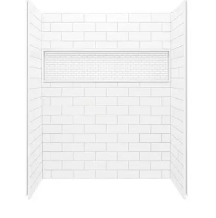 Nextile 60 in. W x 74 in. H x 30 in. D 4-Piece Direct-to-Stud Alcove Subway Tile Shower Wall Surround in White