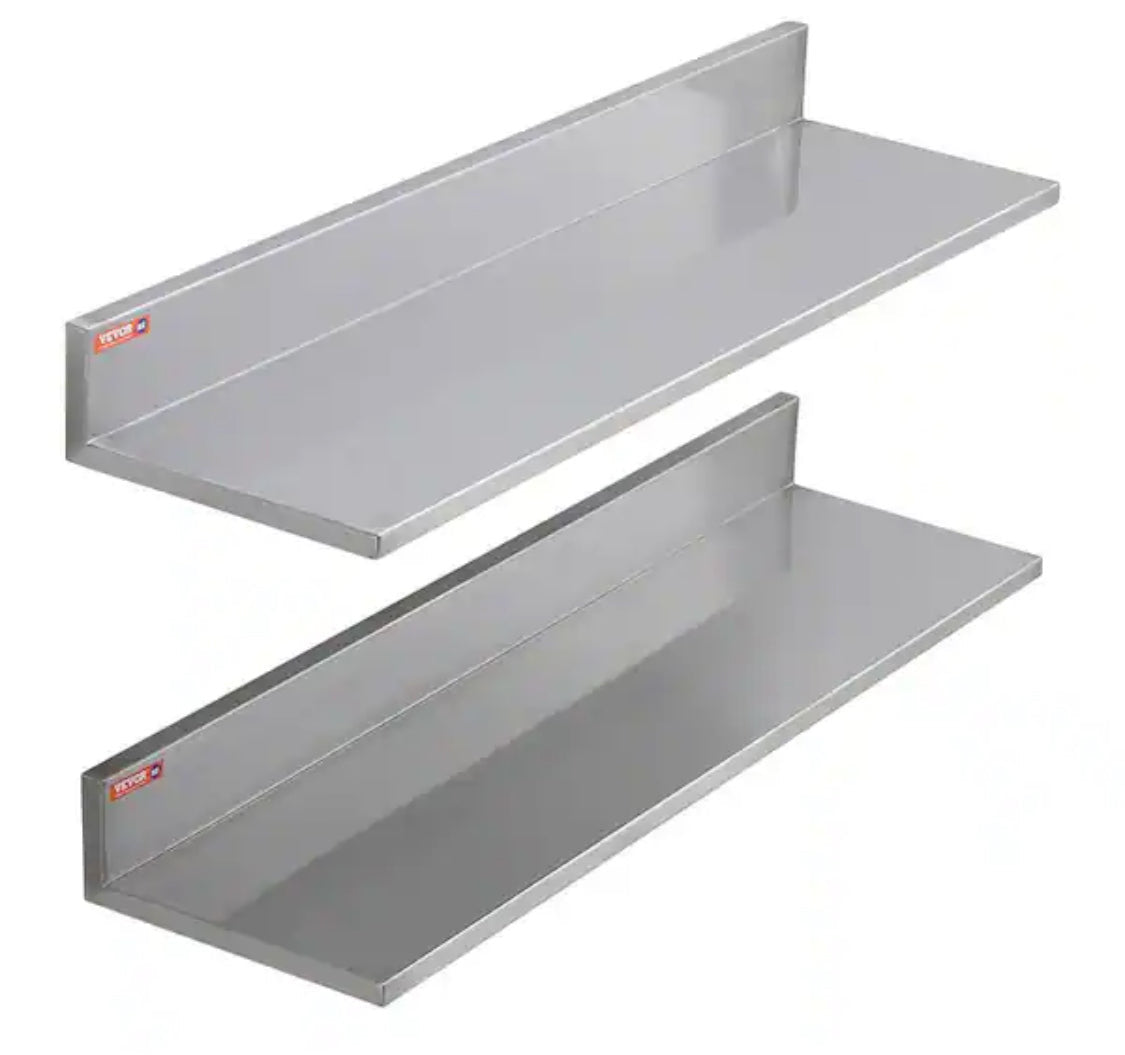 Stainless Steel Shelf 8.6 in. x 30 in. Wall Mounted Floating Shelving Heavy Duty Storage Rack Silver, 2-Piece