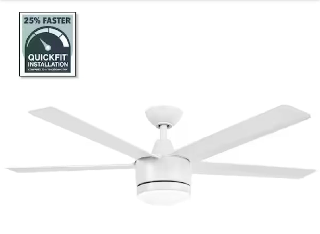 Merwry 52 in. Intergrated LED Matte White Ceiling Fan With Light And Remote Control