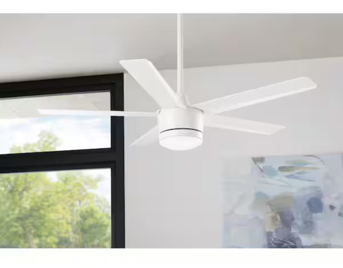 Merwry 52 in. Intergrated LED Matte White Ceiling Fan With Light And Remote Control