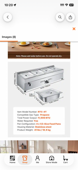 4-Pan Commercial Propane Steam Table, LP Gas Soup Warmer w/ Drain, Stainless Steel, Temp Control, for Restaurant/Camping