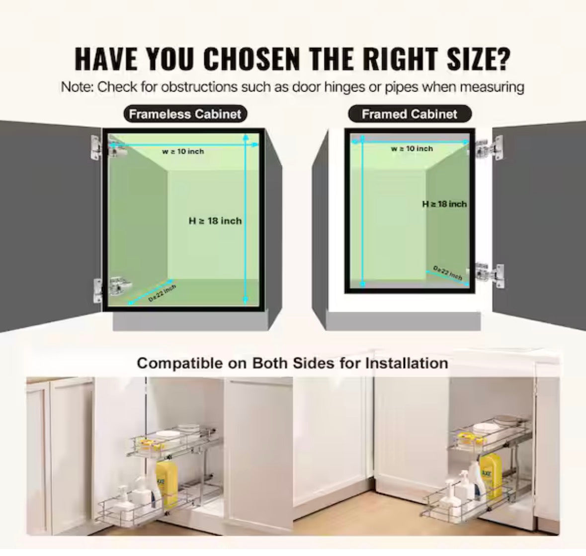 8.5 x 21 x 15 in. Heavy-Duty Pull-Out Cabinet Organizer, Steel Drawers for Under Sink, Fits 10 x 22 x 18 in. Cabinet