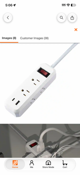 8-in-1 6-Outlet 5 ft. Power Strip with 2 USB Ports, White