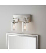 Regan 12.75 in. 2-Light Brushed Nickel Vanity Light with Clear Glass Shades