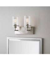 Regan 12.75 in. 2-Light Brushed Nickel Vanity Light with Clear Glass Shades