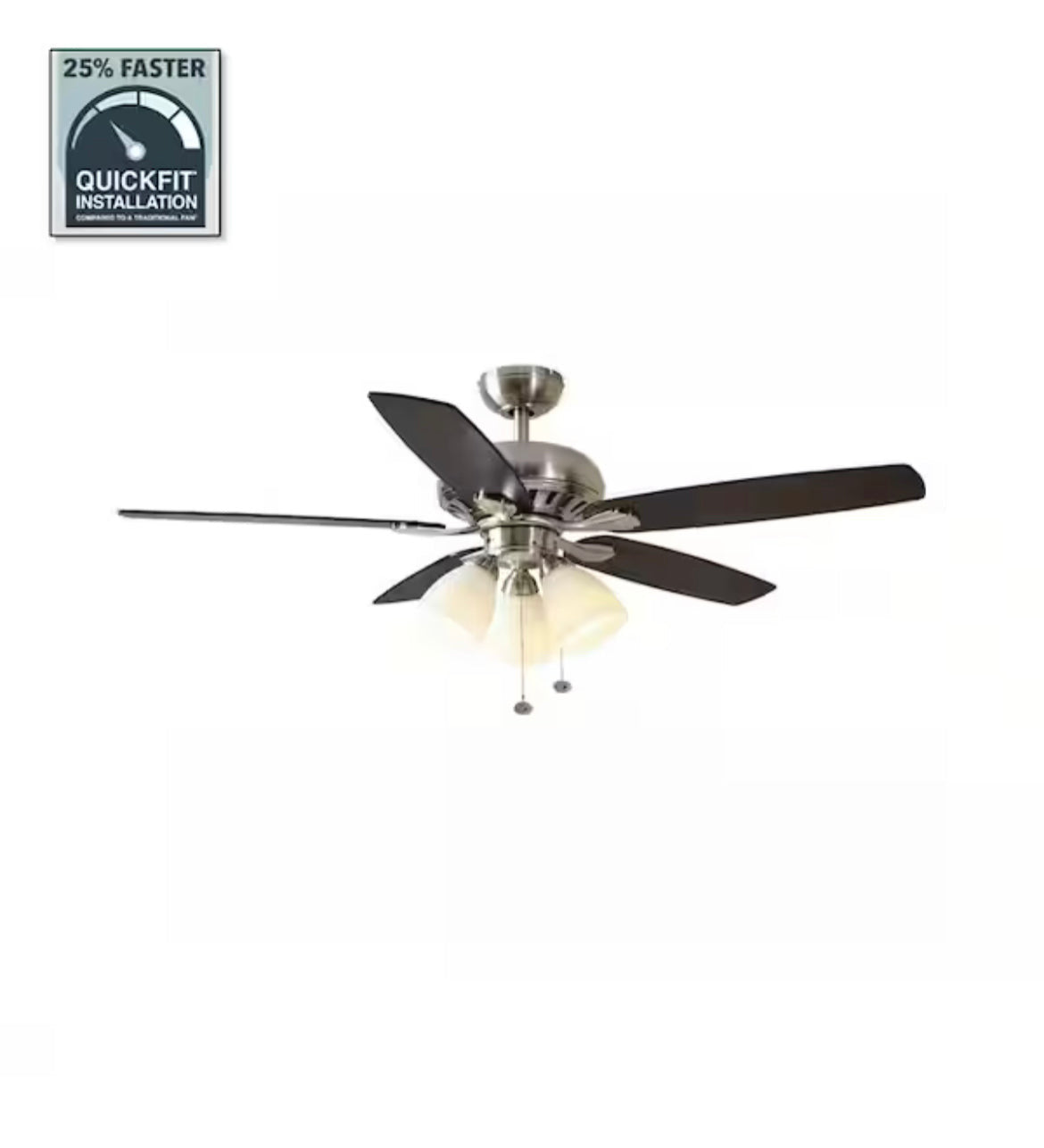 Rockport 52 in. Indoor LED Brushed Nickel Ceiling Fan with Light Kit, Downrod, Reversible Blades and Reversible Motor