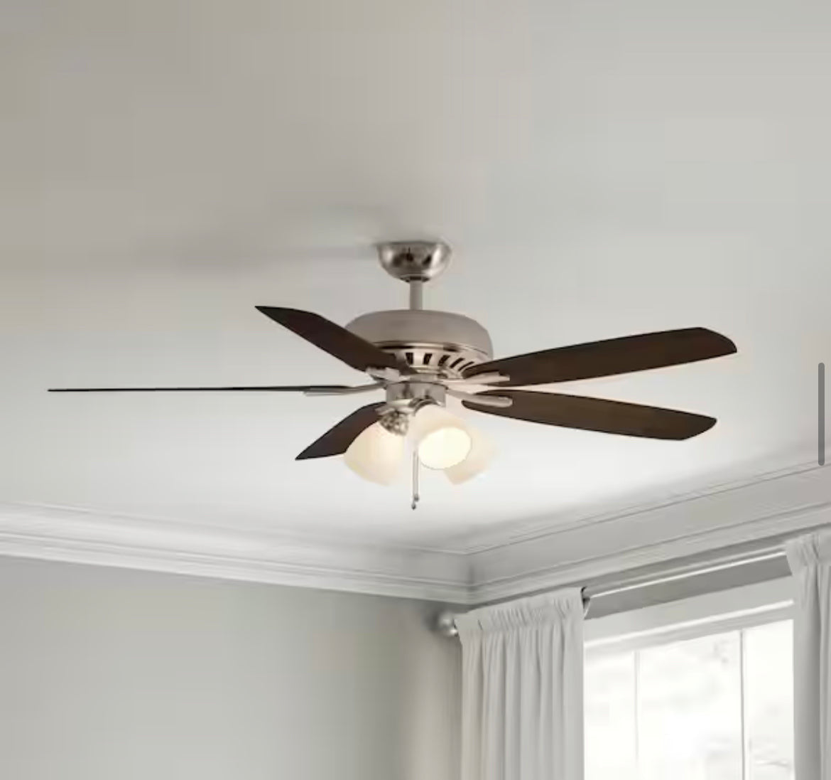 Rockport 52 in. Indoor LED Brushed Nickel Ceiling Fan with Light Kit, Downrod, Reversible Blades and Reversible Motor