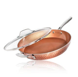 Hammered Copper 14 in. Aluminum Non-Stick XL Family Frying Pan with Glass Lid