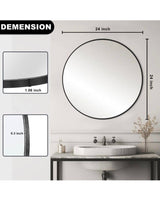 24 in. W x 24 in. H Black Vanity Round Wall Mirror Aluminium Alloy Frame Bathroom Mirror