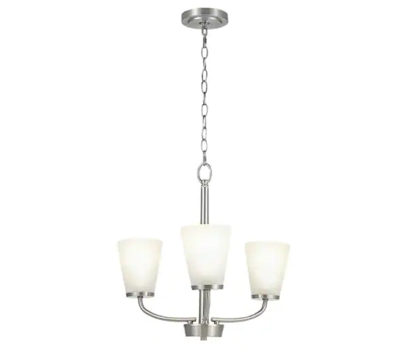 Helena 19 in 3-Light Brushed Nickel Hanging Chandelier with Frosted Glass Shades for Dining Room