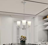 Helena 19 in 3-Light Brushed Nickel Hanging Chandelier with Frosted Glass Shades for Dining Room