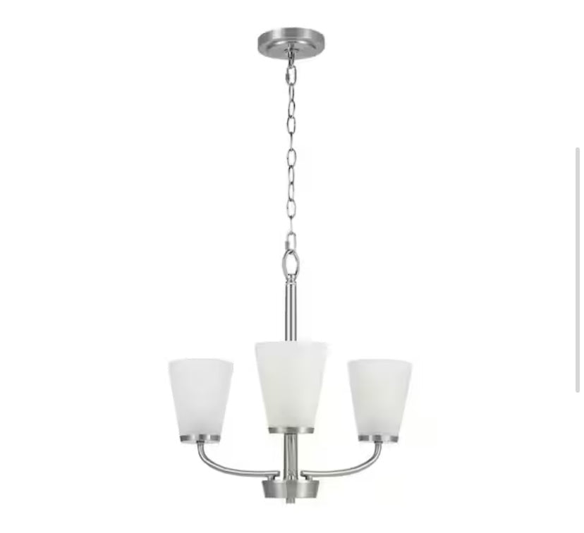 Helena 19 in 3-Light Brushed Nickel Hanging Chandelier with Frosted Glass Shades for Dining Room